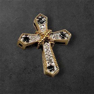 JC Sterling Silver Sapphire Diamond Cross Pendant 18kgp Gold Plated 925 Gemstone